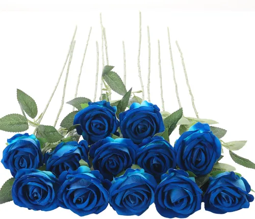 Vista 24 de 12 rosas artificiales de terciopelo sintético para decoración del hogar y boda (rosa perla, negro)