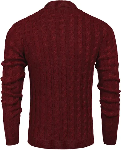 Vista 3 de COOFANDY Suéter de punto trenzado con cuello de chal para hombre, ajuste delgado, informal, con botones