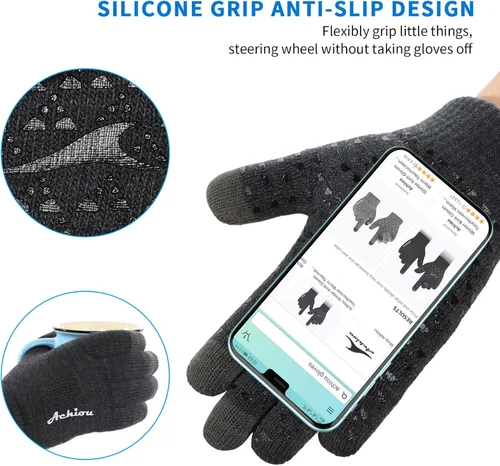 Vista 27 de Achiou Guantes de invierno para hombres y mujeres, guantes para pantalla táctil, gel de silicona antideslizante grueso mejorado, forro térmico