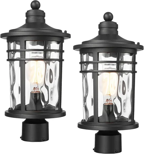 Vista 9 de Darkaway Luz de poste al aire libre, lámpara de poste de luz, carcasa de aluminio impermeable con vidrio ondulado ámbar para entrada de camino