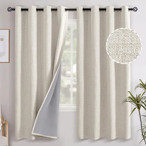 Vista 119 de YoungsTex - Cortinas opacas de lino para dormitorio, oscurecimiento de la habitación, cortinas con textura de lino, paneles con aislamiento térmico