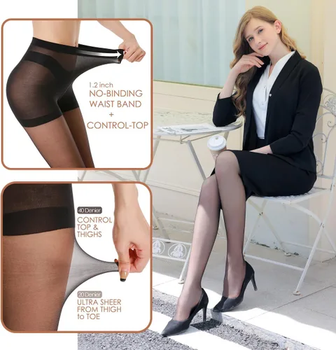 Vista 2 de 3 pares de medias transparentes para mujer – Control superior 20D para las medias, con dedos reforzados Negro