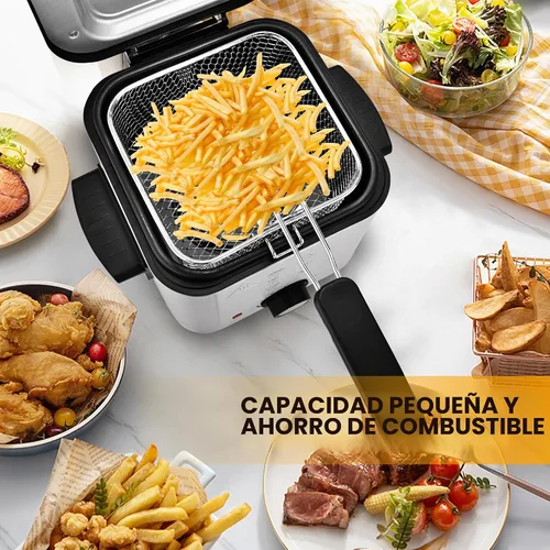 Vista 3 de Pukomc Freidora Eléctrica Profunda, Capacidad de Aceite de 1.5 Litros/1.6 Qt, Freidora Profunda Pequeña con Cesta para Uso Doméstico, Laterales
