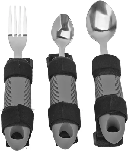 Vista 6 de Juego de utensilios adaptativos, 3 piezas de utensilios adaptativos para artritis ancianos, adultos discapacitados, agarre débil, cuchara de tenedor