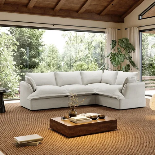 Vista 40 de Sofá modular de mezcla de lino para sala de estar, cómodo sofá modular con relleno de plumón, moderno sofá cama convertible con asiento profundo