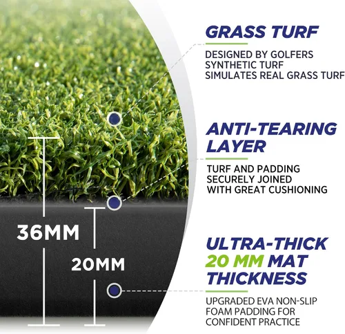 Vista 2 de Golfguru Golf Mat, 5x4ft/5x5ft Dense Elite Golf Hitting Mats Practice with 10 Balls, 9 Tees, Heavy Duty Artificial Hitting Training Mat for Backyard