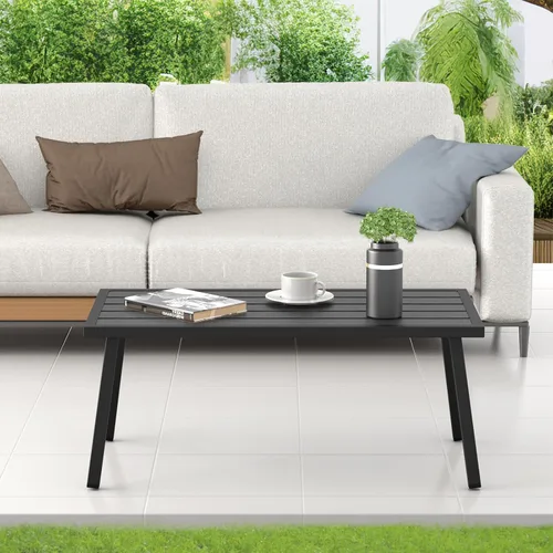 Vista 7 de C-Hopetree Mesa auxiliar de centro de metal pequeña para patio exterior, rectangular, color negro