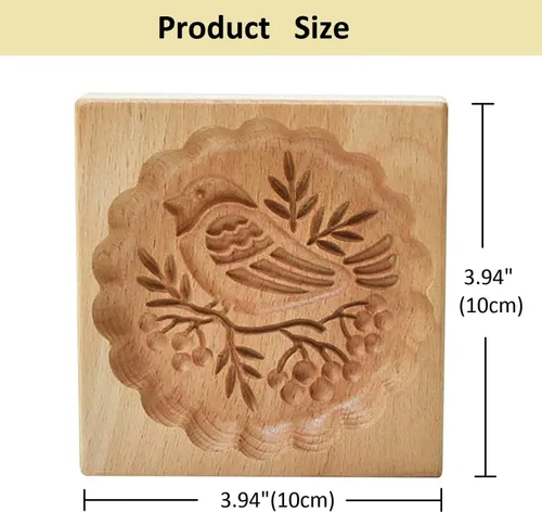 Vista 2 de Molde de Galletas de Madera Tallada con Pájaro - Cortador de Galletas de Jengibre DIY con Prensa de Relieve