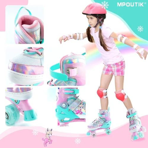 Vista 6 de Patines ajustables para niñas, todas las ruedas, zapatos de patinaje luminosos con luz para niños