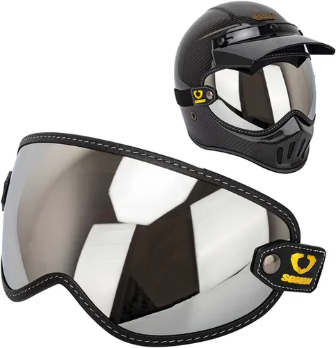 Vista 13 de Protector retro para casco de motocicleta, visera de burbujas, lentes de policarbonato de repuesto universal para casco completo de cara abierta