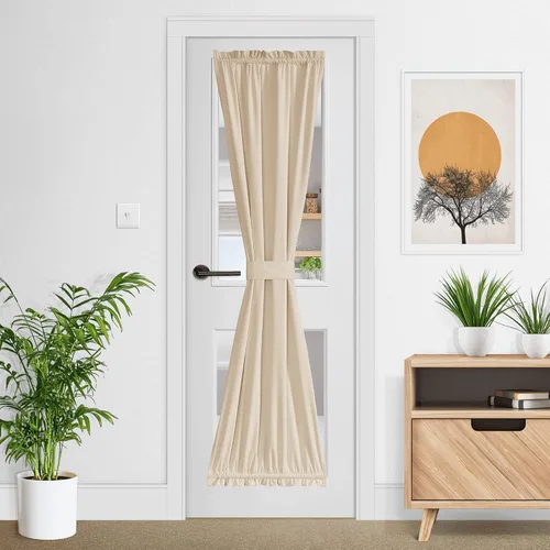 Vista 9 de NICETOWN Cortina negra de terciopelo para puerta de cocina/baño/patio/puerta corrediza de vidrio, aislante, con bolsillo para barra, insonorizante