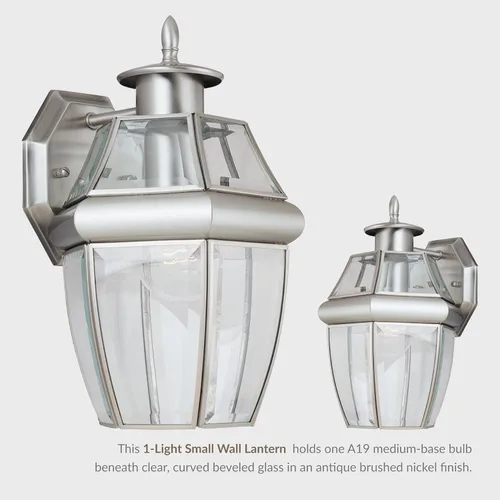 Vista 7 de Generation Lighting 8038-965 Lancaster Traditional One - Farol de pared para exteriores, acabado de níquel cepillado antiguo, 1 luz, listado cETL