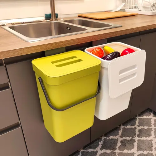 Vista 12 de stonespace Cubo de compost de cocina para encimera, pequeño bote de basura colgante con tapa debajo del fregadero para cocina y baño, cubo de Negro