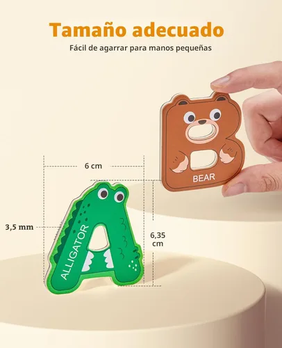 Vista 5 de JoyCat Imanes de madera gruesos del alfabeto para nevera, tamaño grande, lindo animal, colorido ABC, letras magnéticas, 26 letras mayúsculas, juego
