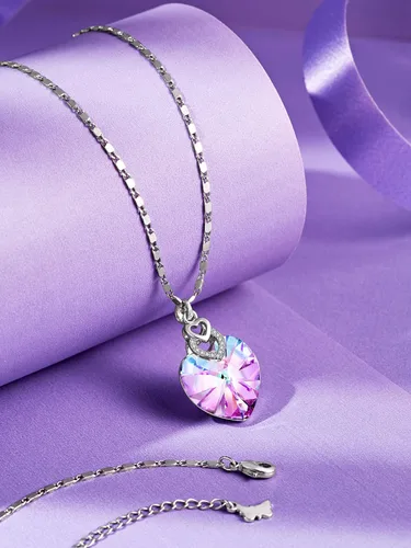 Vista 3 de PLATO H 3 Heart Crystal Necklace for Women Gifts for her Pendant Crystal Jewelry Necklace for Girl Wedding Gifts for Anniversary Day Mother's Day