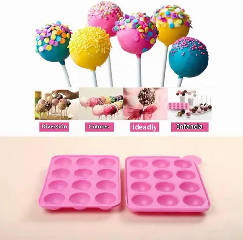 Vista 5 de Juego de moldes de silicona con 12 capacidades distintas; moldes para piruletas y caramelos duros de chocolate con 60 palitos de chupachups