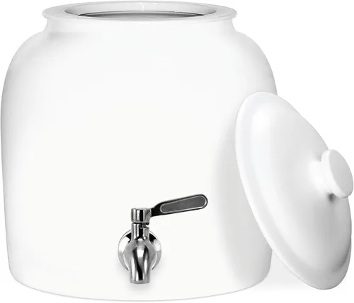 Vista 6 de Geo Sports - Dispensador de agua de cerámica de porcelana, grifo de acero inoxidable, válvula y tapa incluidas. Se adapta a jarras de 3 a 5 galones