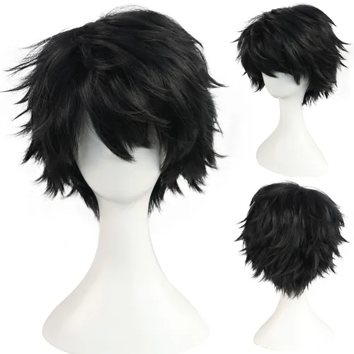 Vista 6 de BESTBEL Peluca corta negra para hombre, pelucas de cosplay negras, peluca Negro