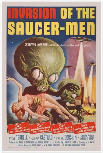 Vista 4 de Conjunto de cinco anuncios de películas de ciencia ficción c. 1950 Póster impreso de arte vintage Planeta prohibido, OVNI invasores de Marte
