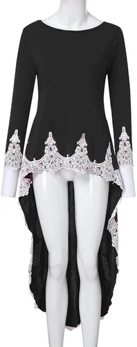 Vista 8 de haoricu Vestido largo de manga larga para mujer holgado irregular y con cuello redondo sin botones de encaje