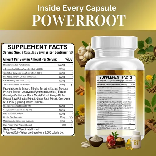 Vista 5 de Complejo Shilajit - Musgo marino, Tongkat Ali, Ashwagandha, Ginseng, zinc, CoQ10, PQQ y magnesio - Cápsulas de ácido fúlvico para energía, vitalidad