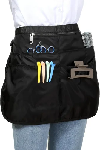 Vista 2 de Delantal de peluquero con 7 bolsillos, impermeable y a prueba de blanqueamiento para hombres y mujeres, delantal de peluquería para cosmetología