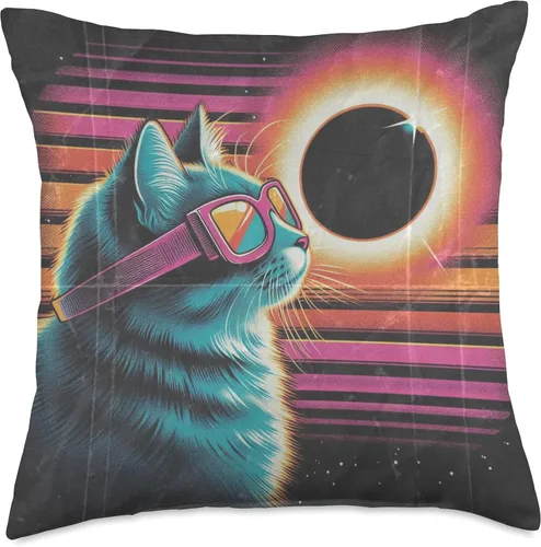 Vista 4 de Cat Solar Eclipse - Synthwave Retro Poster Style Almohada