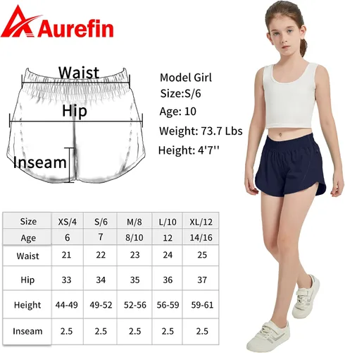 Vista 6 de Aurefin Pantalones cortos deportivos para niñas, pantalones cortos de secado rápido para niños, adolescentes y niñas, pantalones cortos deportivos