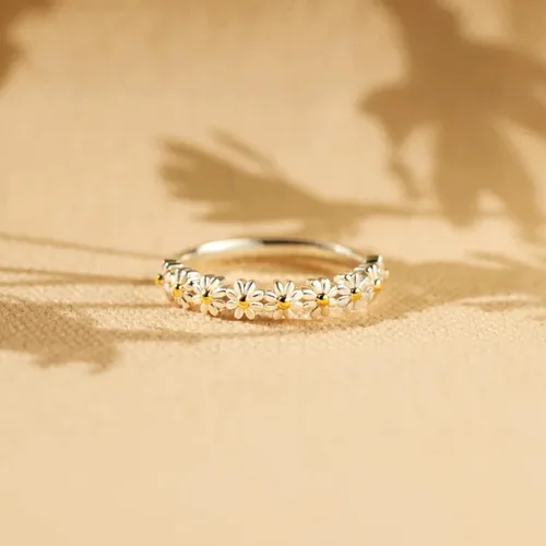 Vista 2 de FUNYCHEN Anillo de plata de ley para mujer, con texto en inglés "I Think About You Every Daisy", anillo de flores delicadas 925, lindo anillo