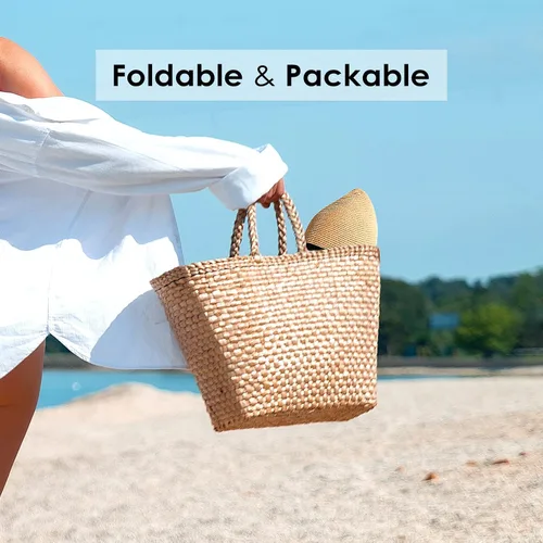 Vista 5 de Sombrero de paja para mujer ala ancha UPF 50 sombrero de verano plegable para playa