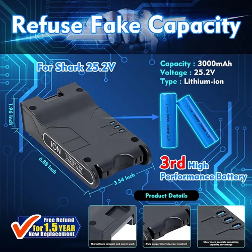 Vista 3 de TenHutt Batería de repuesto de litio XBAT200 de 3.0Ah 25.2V para aspiradoras inalámbricas Shark ION Rocket IONFlex ION Flex 2X Power Pack Battery
