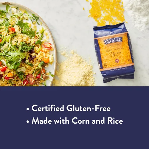 Vista 3 de DeLallo Pasta Orzo sin gluten, bolsa de 12 onzas, (paquete de 2), hecha con harina de maíz y arroz, hecha a mano en Italia, sin OMG, todo natural