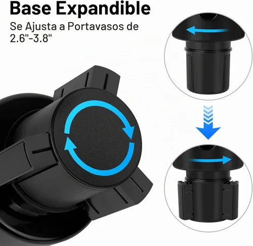 Vista 3 de Expansor de portavasos para automóvil, extensor de portavasos grande para automóvil con base ajustable, adaptador de soporte para botella de agua