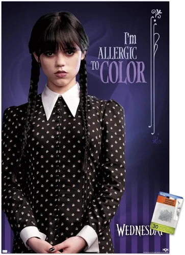 Vista 7 de Trends International Wednesday - Póster de pared con texto en inglés "I'm Allergic To Color", 14.72 x 22.37 pulgadas, paquete de póster premium