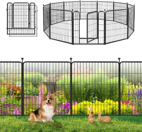Vista 15 de Valla de Jardín con Puerta Cercado de Metal para Patio, 32 pulgadas x 23 pies 10 Paneles de Valla Sin Excavación Paneles de Valla Temporal