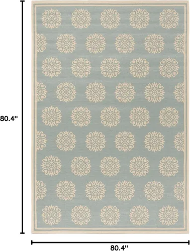 Vista 2 de SAFAVIEH Alfombra lavable al aire libre Linden Collection – 6 pies 7 pulgadas, cuadrada, aguamarina y crema, no desprende pelusa y fácil de limpiar