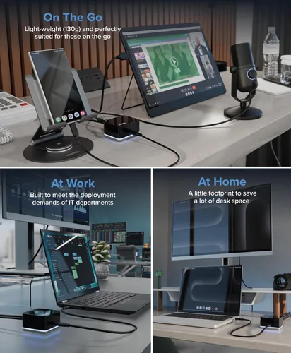 Vista 7 de Plugable Mini estación de acoplamiento USB-C con cable, HDMI compacta, Gigabit Ethernet y 3 puertos USB, funciona con USB-C, USB4 y Thunderbolt