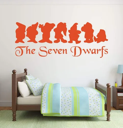 Vista 4 de Decoración de pared blanca como la nieve – Seven Dwarfs Doc Happy Dopey Grumpy Bashful Sneezy Sleepy – Arte de pared de vinilo para sala