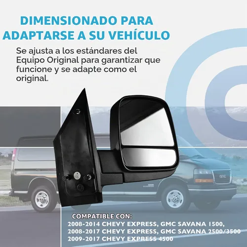 Vista 2 de Dependable Direct Espejo lateral del pasajero compatible con Chevy Express, GMC Savana 1500 08-14 y Chevy Express, GMC Savana 2500/3500 08-17