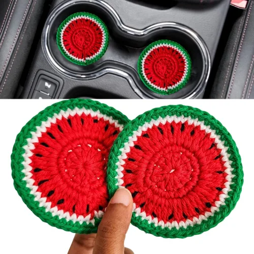 Vista 11 de Juego de posavasos para auto de algodón con diseño de fruta de ganchillo (Dragon Bloom)