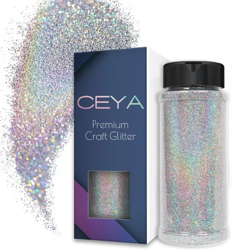 Vista 29 de Ceya - Polvo de purpurina holográfica ultra fina, 1.1 LB/17.63 OZ, color negro láser, 1/128' 0.008' 0.2mm, en masa para manualidades, resina, vasos
