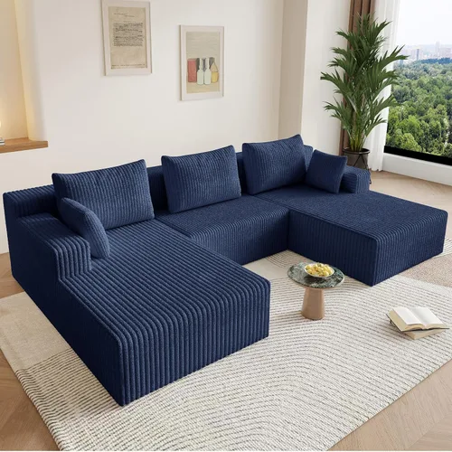 Vista 45 de Sofá modular Cloud de 95 pulgadas con otomana, moderno sofá nube en forma de U con asiento profundo, cómodo sofá de pana de 3 plazas, sofá de espuma