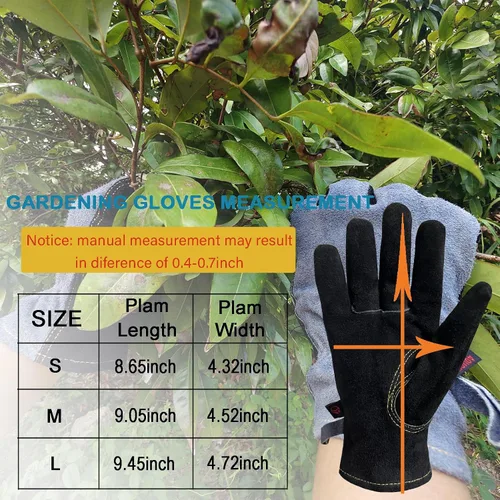 Vista 5 de Guantes de cuero para jardinería para hombres, guantes de trabajo para soldadura, construcción, motosierra, granja, rancho, patio
