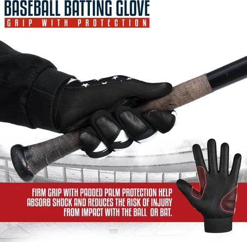 Vista 4 de Guantes de bateo Dot Stitch - Guantes de béisbol y sóftbol con bandera americana y bandera de EE. UU. para jóvenes, adultos y unisex