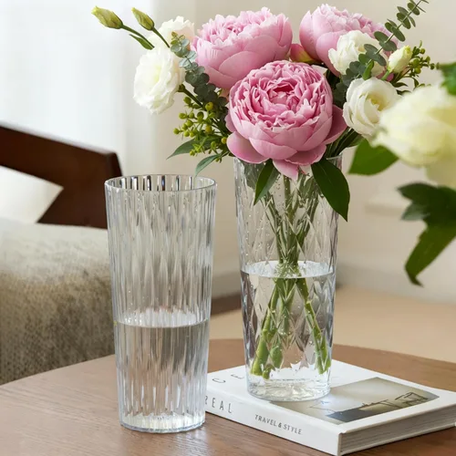 Vista 5 de 2 floreros de plástico transparente, 10.2 pulgadas de acrílico para ramo de rosas para decoración del hogar, centros de mesa, boda, cumpleaños