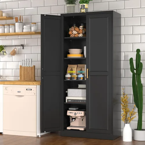 Vista 2 de Polup Armario de despensa, gabinete de almacenamiento de cocina de 71 pulgadas de alto, gabinete de despensa de metal con puertas y estantes Negro