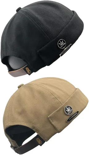 Vista 15 de jerague Gorros sin ala con hebilla de cuero ajustable Street Casual Docker Beanie Skull Caps A2-negro/caqui (paquete de 2)