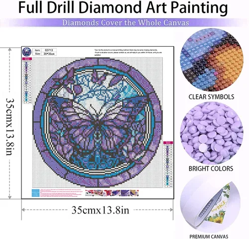 Vista 2 de ajepon Kits de pintura de diamantes de mariposa para adultos, kits de arte de diamantes de mariposa de vidrieras para adultos, kits de arte de gemas