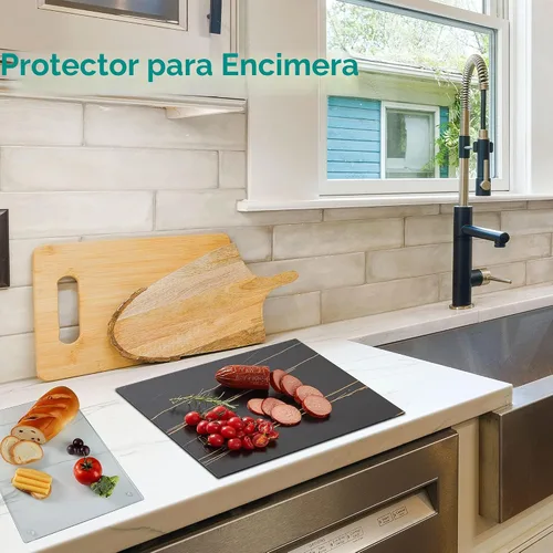 Vista 7 de Murrey Home Tabla de cortar de vidrio para encimera de cocina, tablas de cortar de vidrio templado aptas para lavavajillas, pequeña bandeja Suave