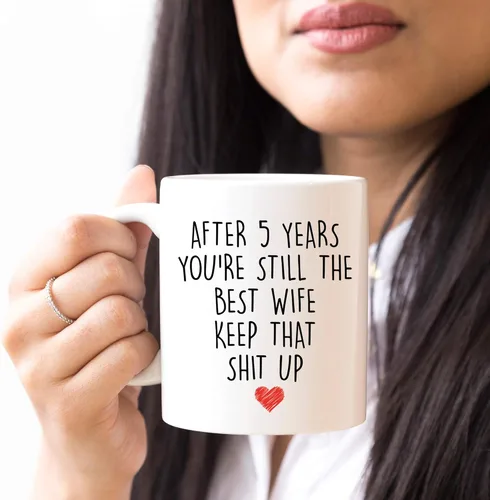 Vista 5 de YouNique Designs Taza de café de aniversario de 5 años para ella, 11 onzas, 5ª taza de aniversario de boda para esposa, cinco años, quinto año, 5º